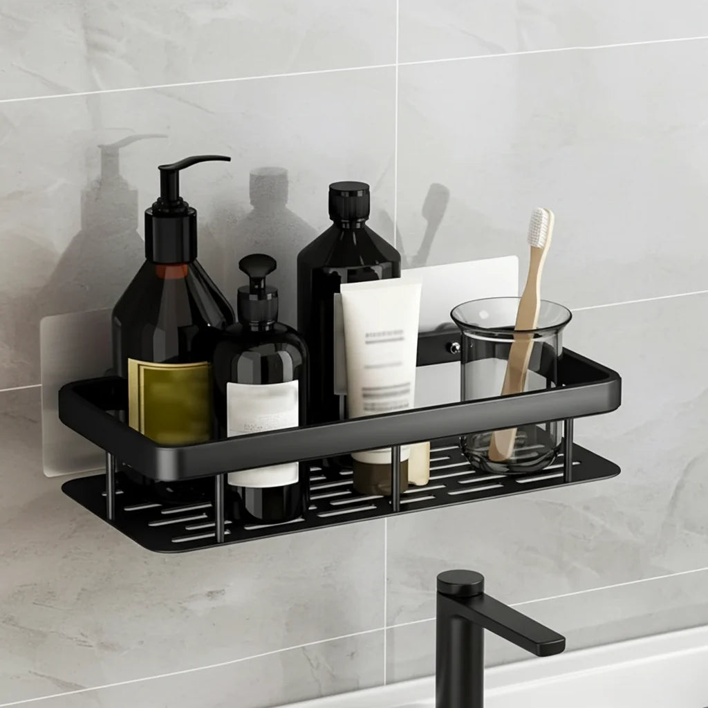 Premium Metal Home & Bathroom Wall Shelf Organiser, Black