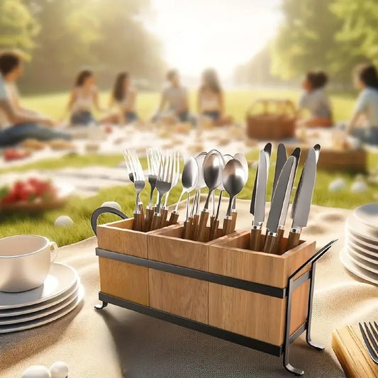 3 Compartment Wooden Cutlery Organiser
