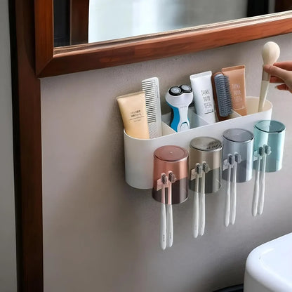 Wall Mounted Toothbrush Holder with 4 Dustproof Cups – Space-Saving Bathroom Organizer