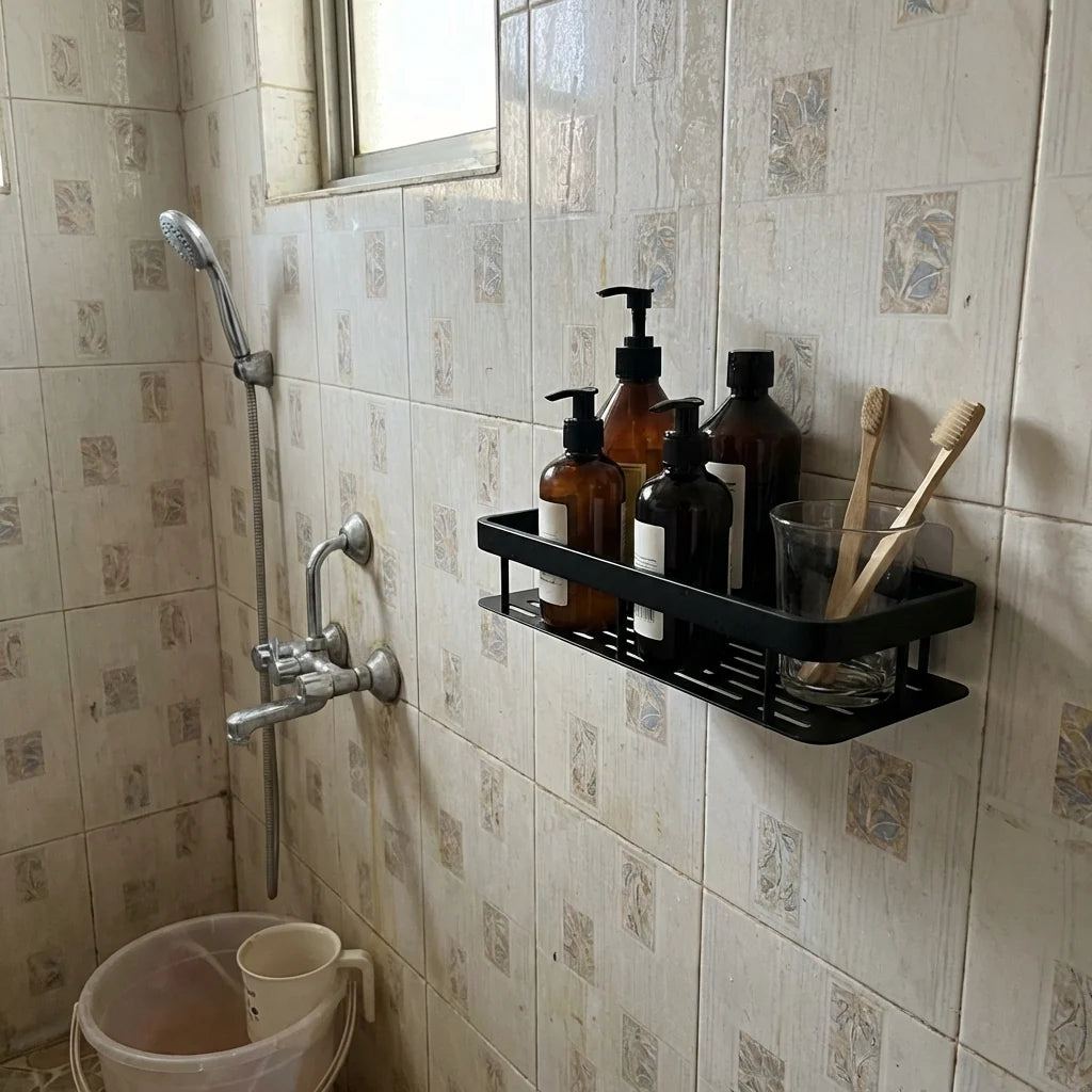 Premium Metal Home & Bathroom Wall Shelf Organiser, Black