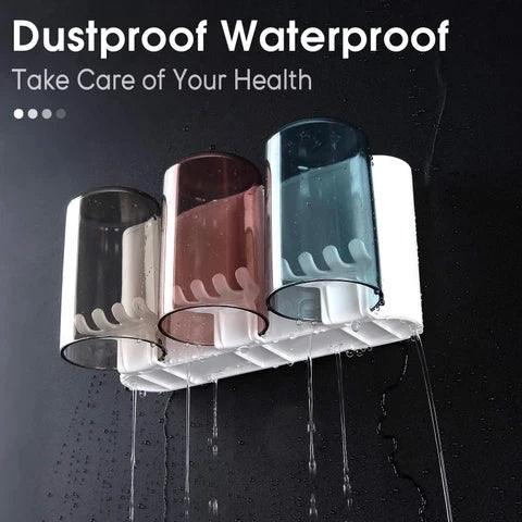 Wall Mounted Toothbrush Holder with 4 Dustproof Cups – Space-Saving Bathroom Organizer