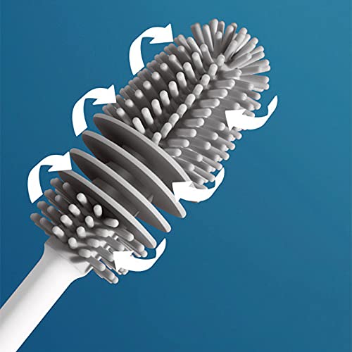 Bottle Cleaning Brush Combo- 1 long silicone brush + 1 bottle lid cleaning brush