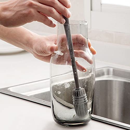 Bottle Cleaning Brush Combo- 1 long silicone brush + 1 bottle lid cleaning brush