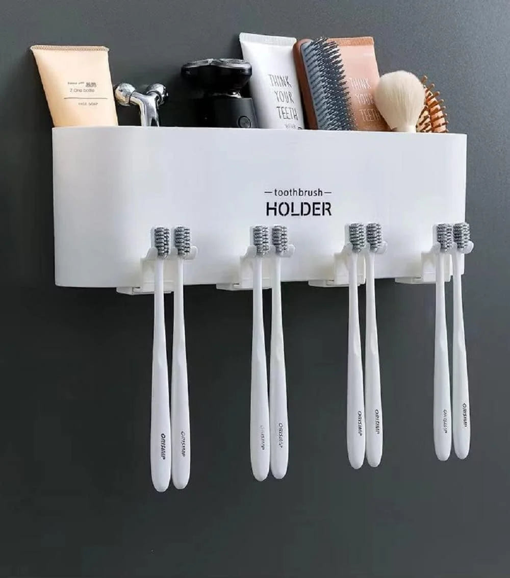Wall Mounted Toothbrush Holder with 4 Dustproof Cups – Space-Saving Bathroom Organizer