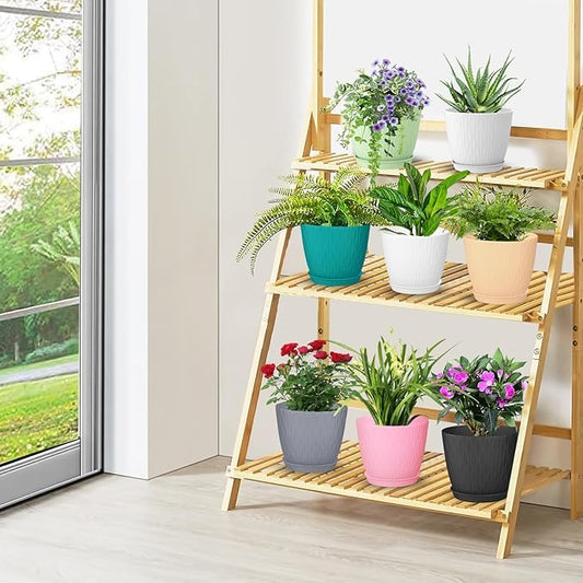 (Pack of 5) 6-Inch Unbreakable Plastic Flower Pots with Drainage & Saucers
