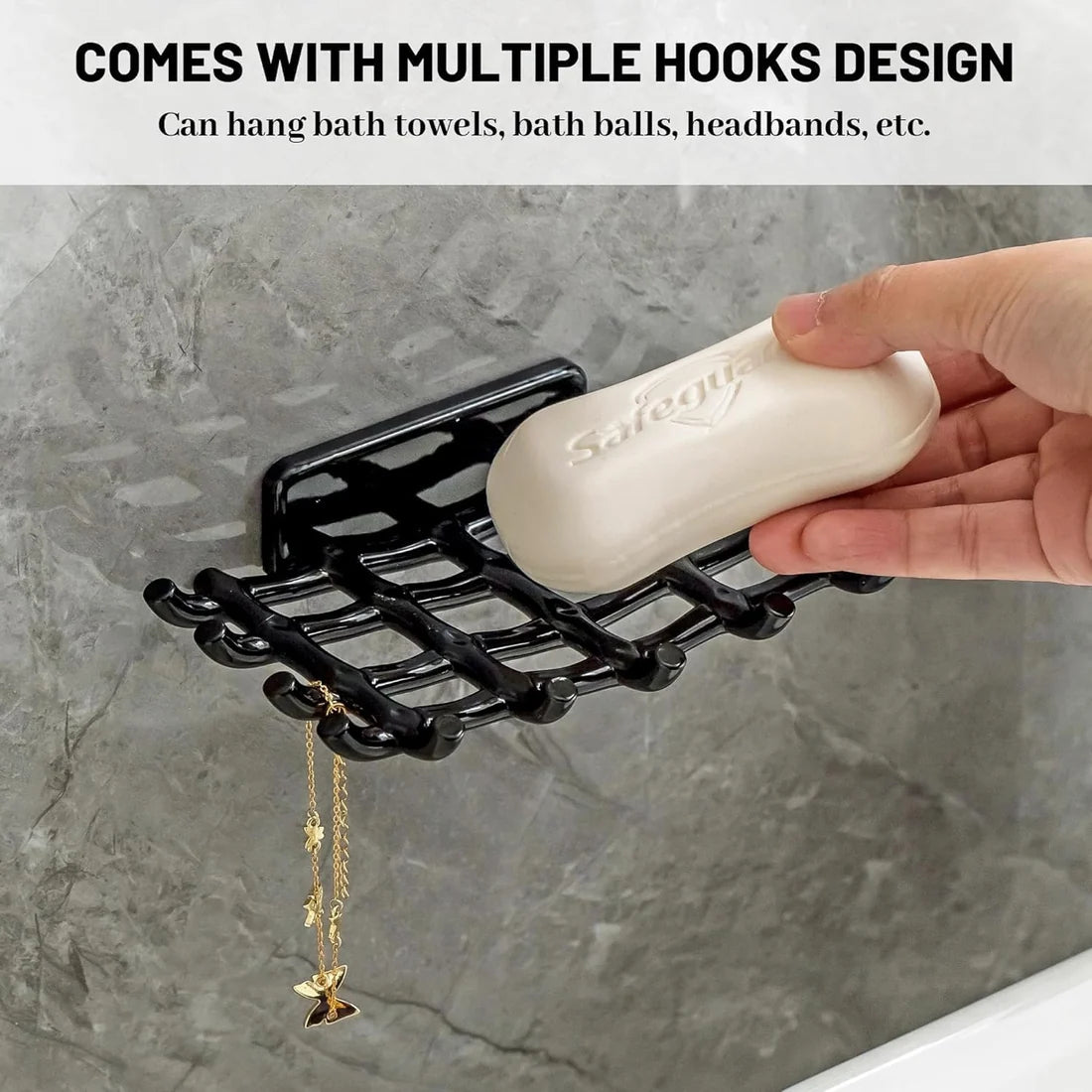Wall Mounted Dish with Hooks – Space Saving Bathroom Organizer