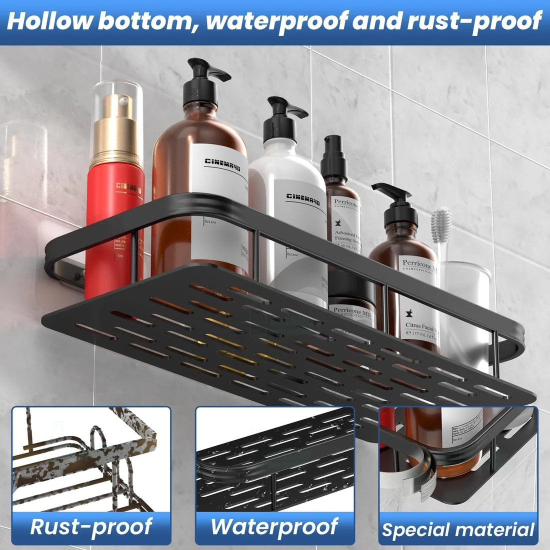 Premium Metal Home & Bathroom Wall Shelf Organiser, Black