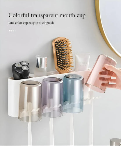 Wall Mounted Toothbrush Holder with 4 Dustproof Cups – Space-Saving Bathroom Organizer