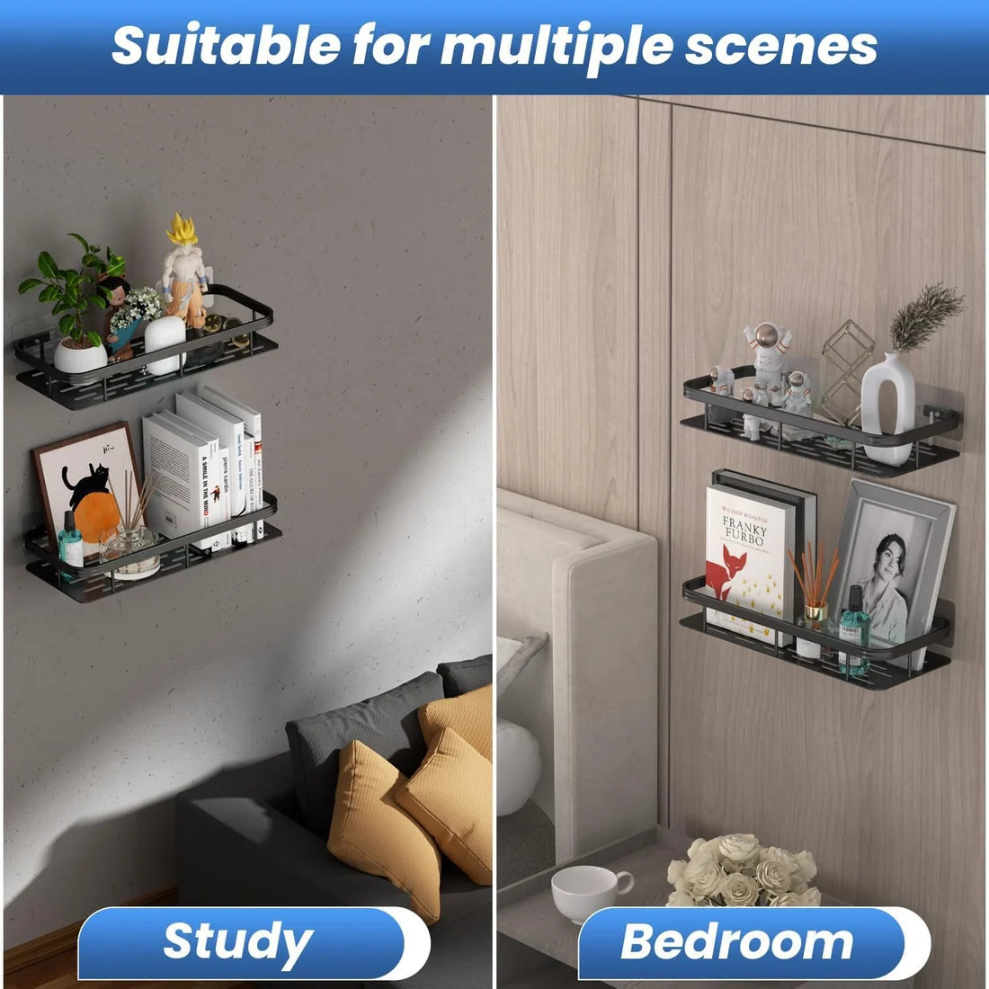 Premium Metal Home & Bathroom Wall Shelf Organiser, Black