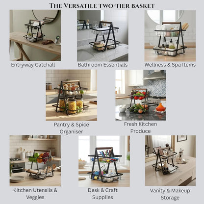 Multi-Purpose 2-Tier Storage Basket | Fruit, Vegetable & Snack Organize