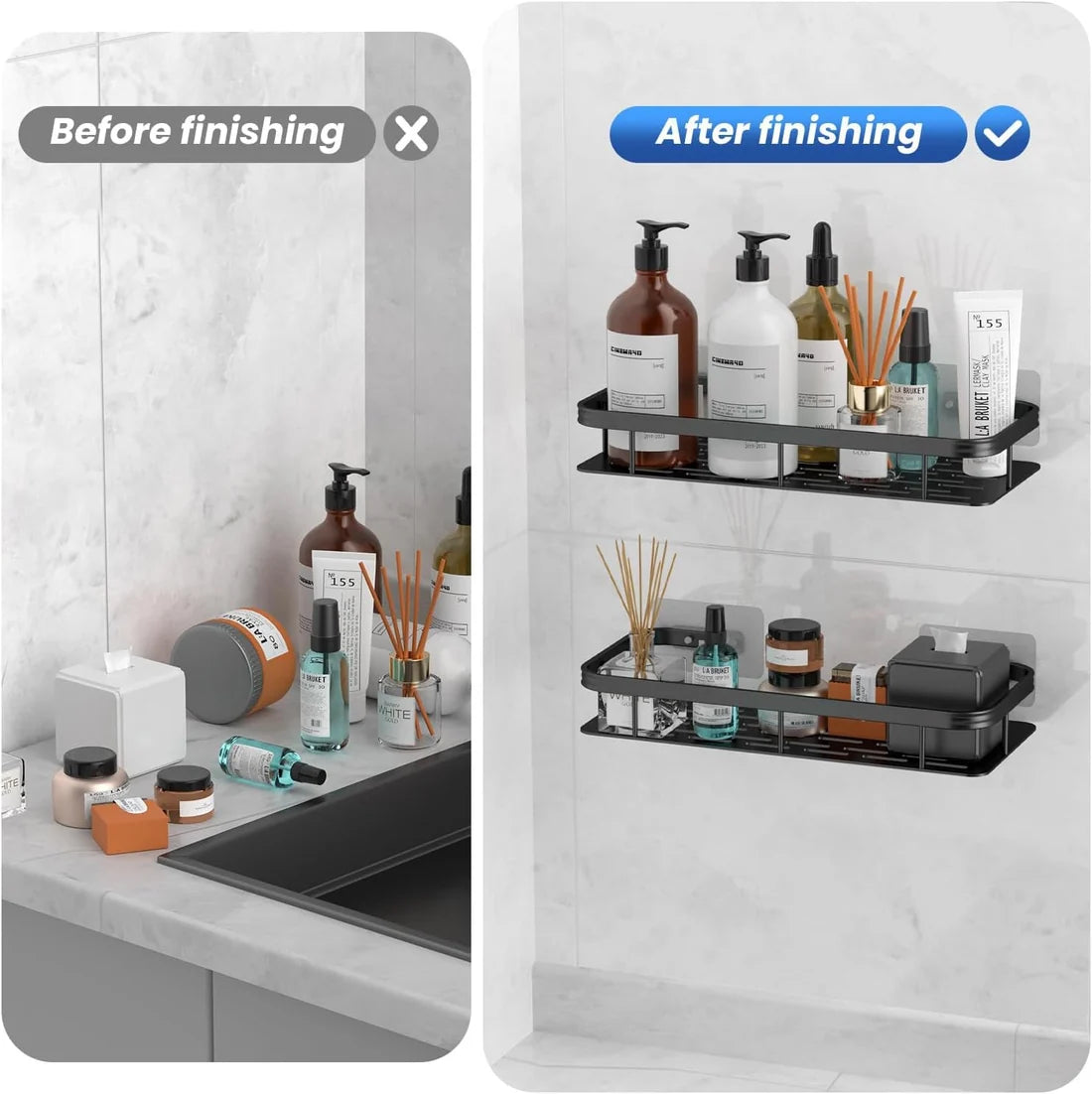 Premium Metal Home & Bathroom Wall Shelf Organiser, Black