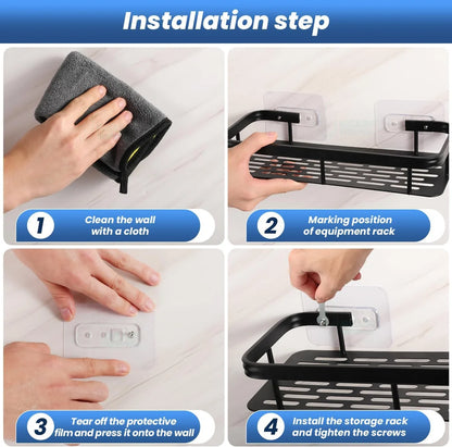 Premium Metal Home & Bathroom Wall Shelf Organiser, Black