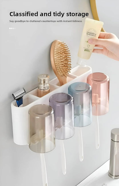 Wall Mounted Toothbrush Holder with 4 Dustproof Cups – Space-Saving Bathroom Organizer