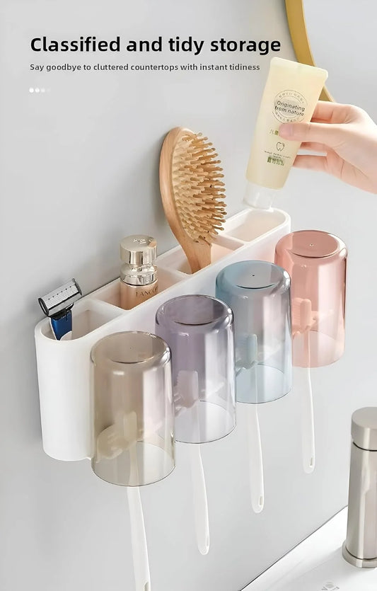 Wall Mounted Toothbrush Holder with 4 Dustproof Cups – Space-Saving Bathroom Organizer
