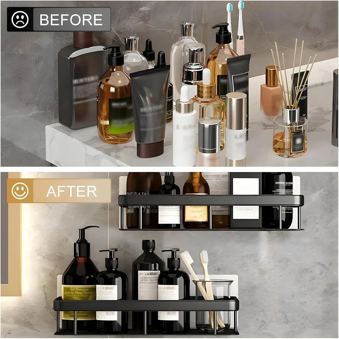 Premium Metal Home & Bathroom Wall Shelf Organiser, Black