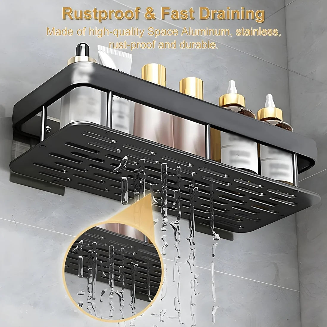 Premium Metal Home & Bathroom Wall Shelf Organiser, Black