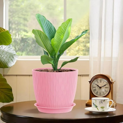 (Pack of 5) 6-Inch Unbreakable Plastic Flower Pots with Drainage & Saucers