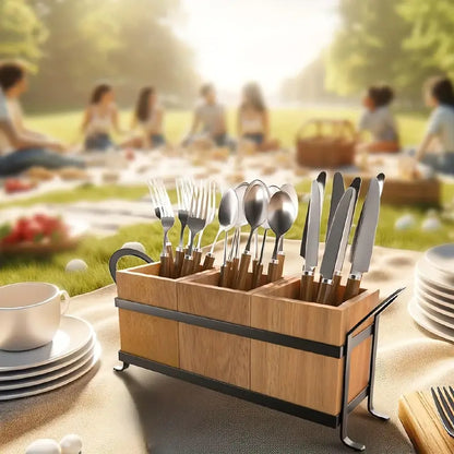 3 Compartment Wooden Cutlery Organiser